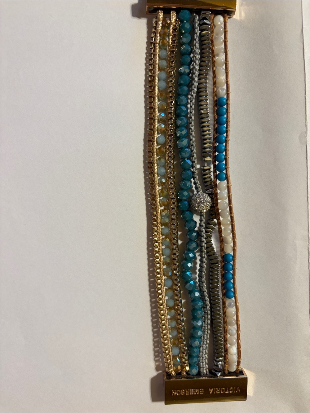 Victoria Emerson Turquoise, White & Gold Multi-Strand Bracelet